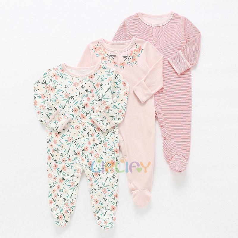 3pcs Set Baby Romper Newborn Sleep suit Flower Baby Rompers Infant Baby Clothes Long Sleeve Newborn Jumpsuits Pajamas for Kids