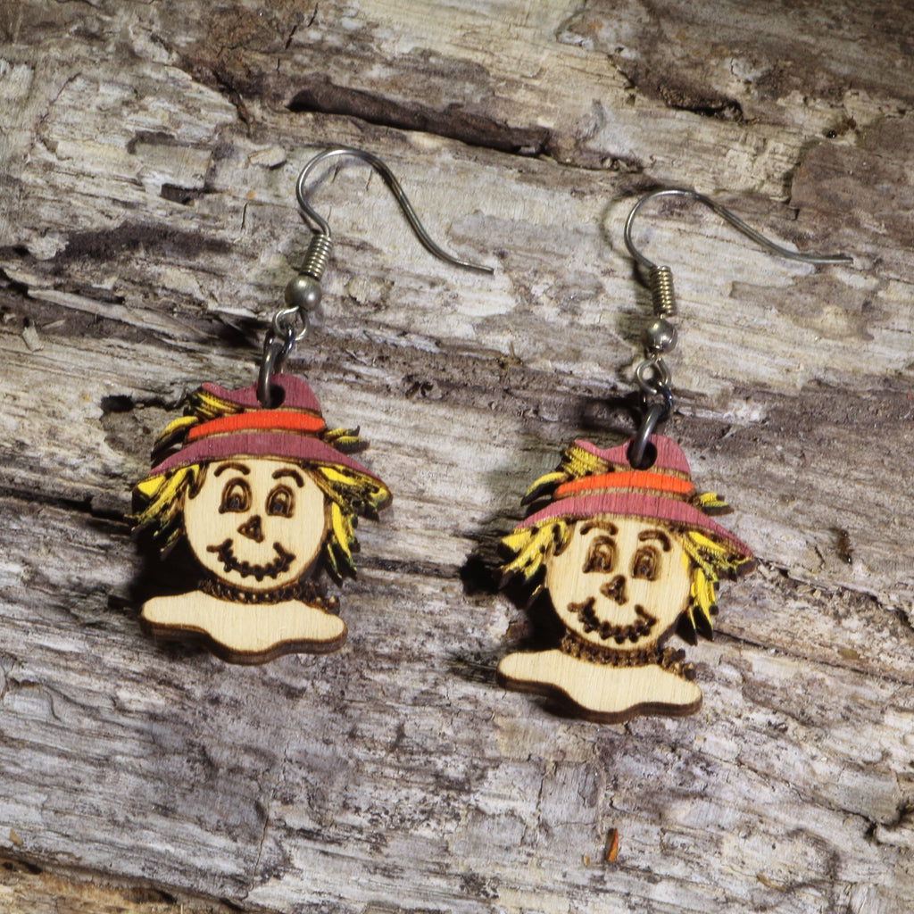 Thanksgiving Scarecrow Wooden Dangle Earrings | Fall Harvest Jewelry