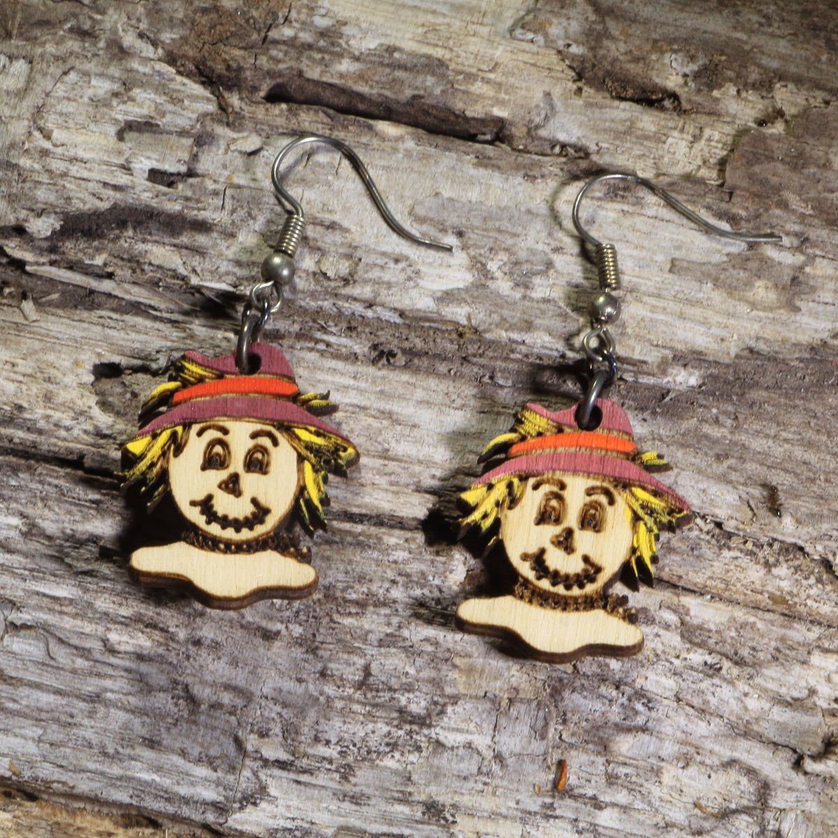 Thanksgiving Scarecrow Wooden Dangle Earrings | Fall Harvest Jewelry
