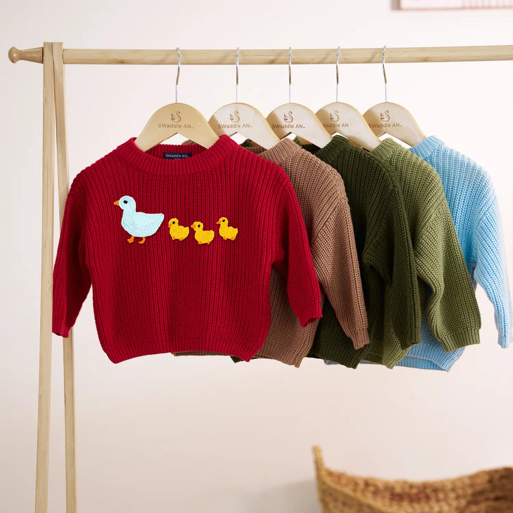 Hand Embroidered Marching Ducks Baby Knit Sweater – Tiny Treasure Co