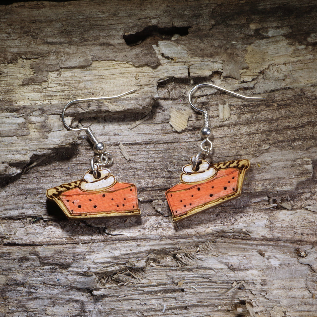 Pumpkin Pie Wooden Dangle Earrings | Thanksgiving Dessert Jewelry