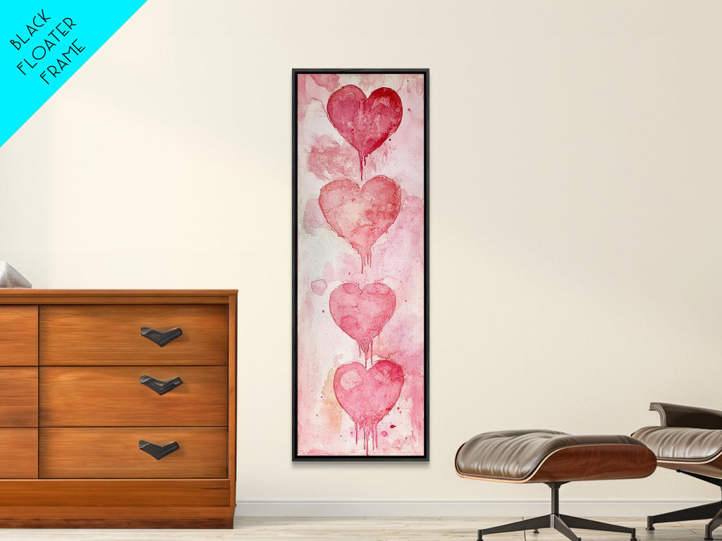 Watercolor Dripping Hearts Framed Canvas Print, Romantic Pink Abstract Art, Light Pink Wall Decor Valentine’s Day Gift Bedroom Art