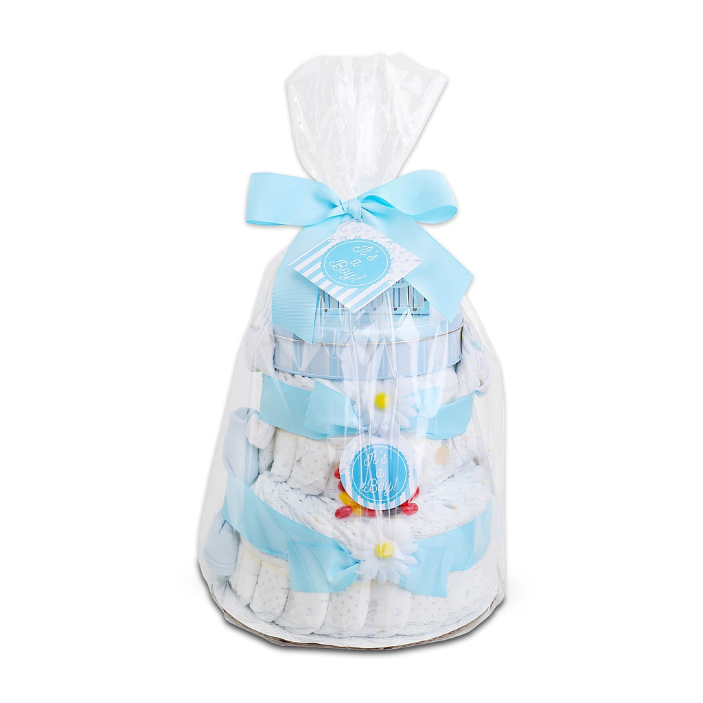 Sweet Baby Boy Blue Diaper Cake Gift Tower