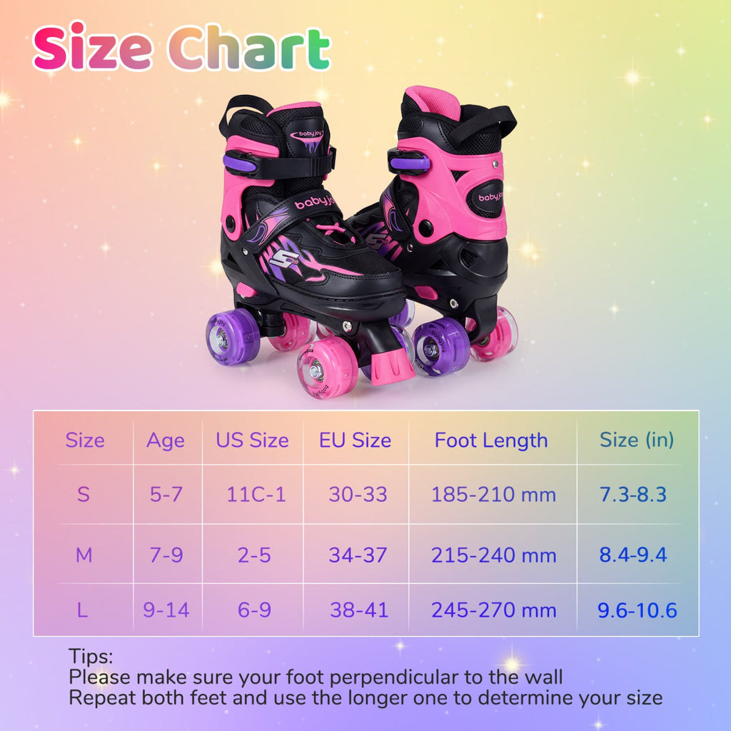 Kids Roller Skates for Girls Boys 4 Sizes Adjustable Quad Skates with Light-up Wheels for Outdoor