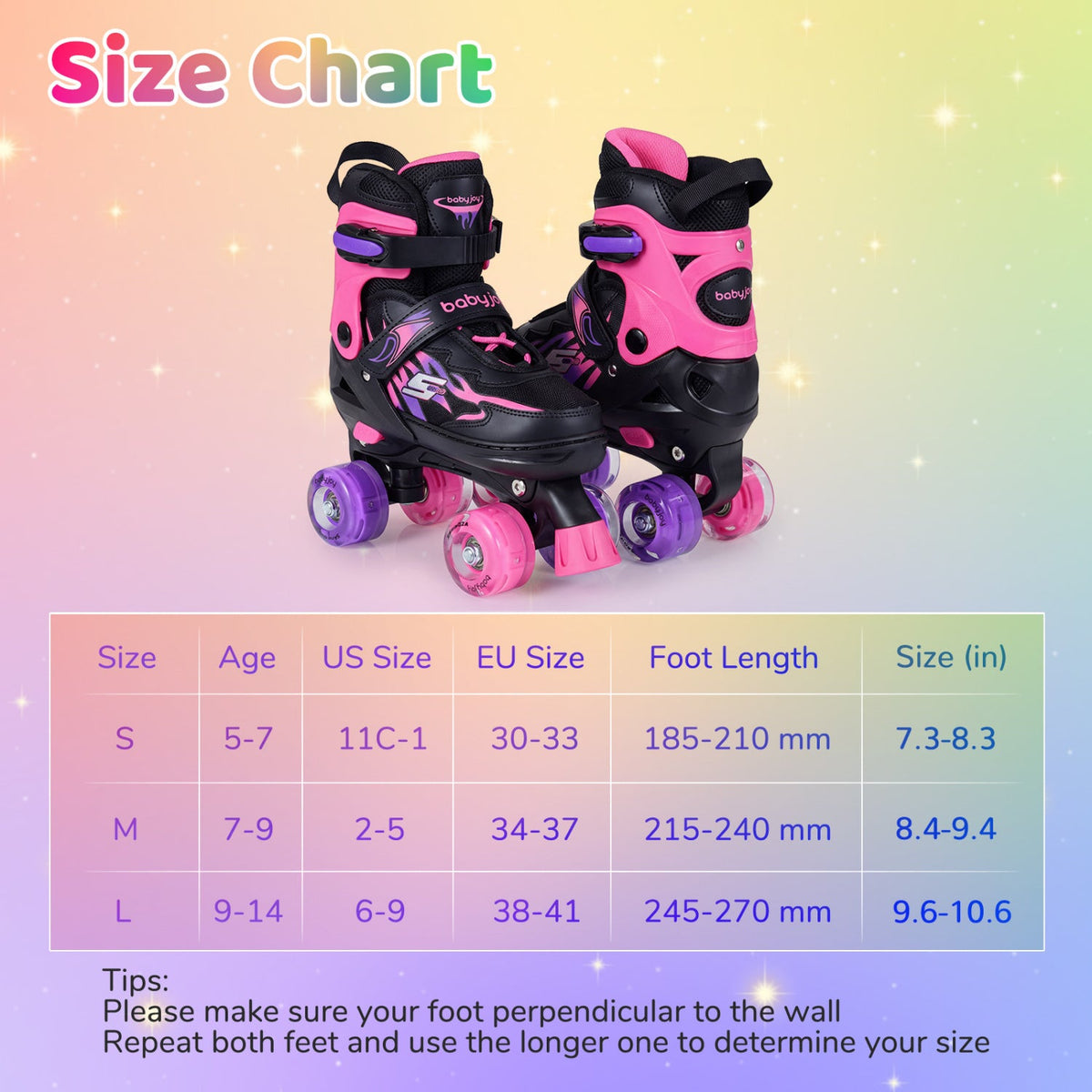 Kids Roller Skates for Girls Boys 4 Sizes Adjustable Quad Skates with Light-up Wheels for Outdoor