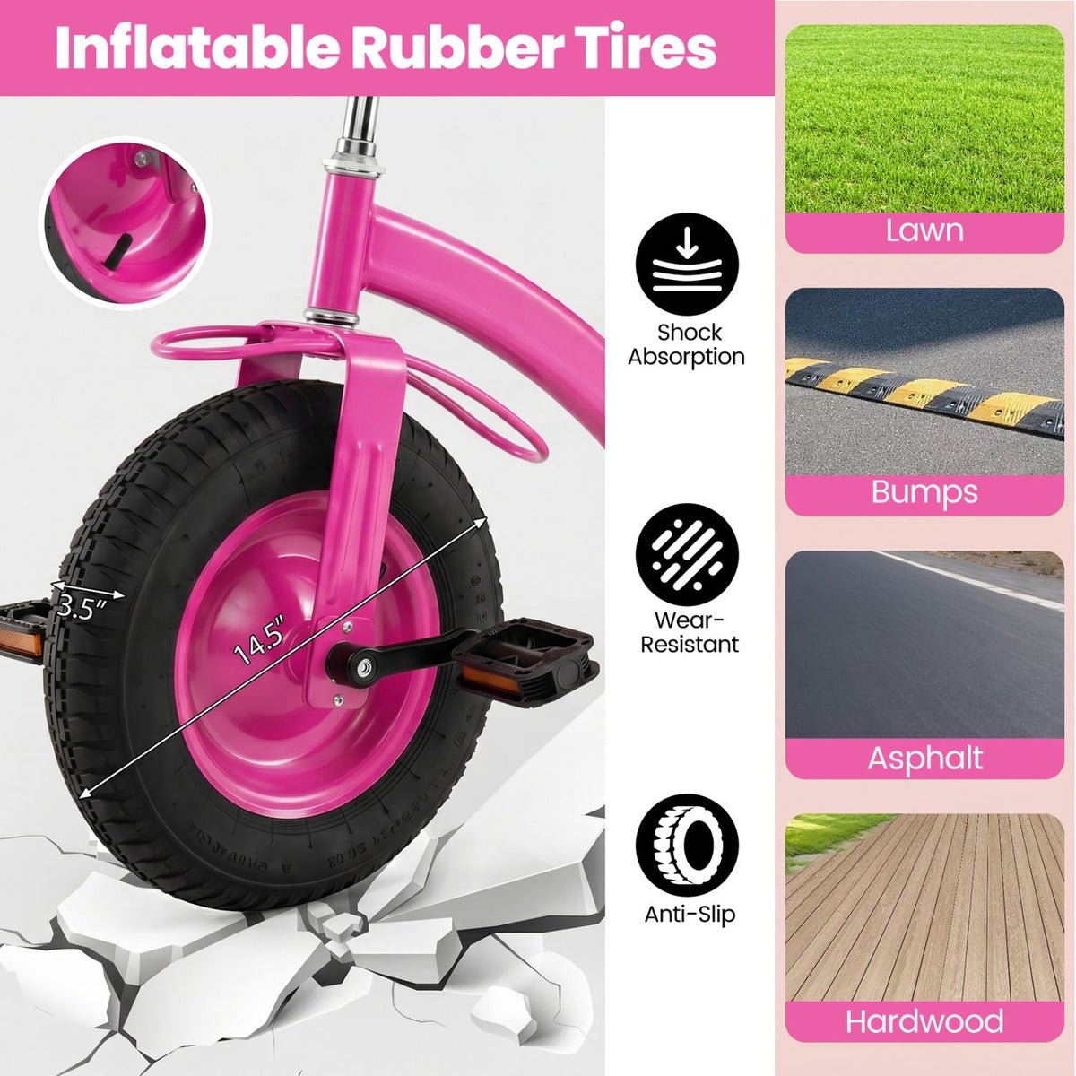 Kids Tricycle with 15-Inch Inflatable Rubber Tires
