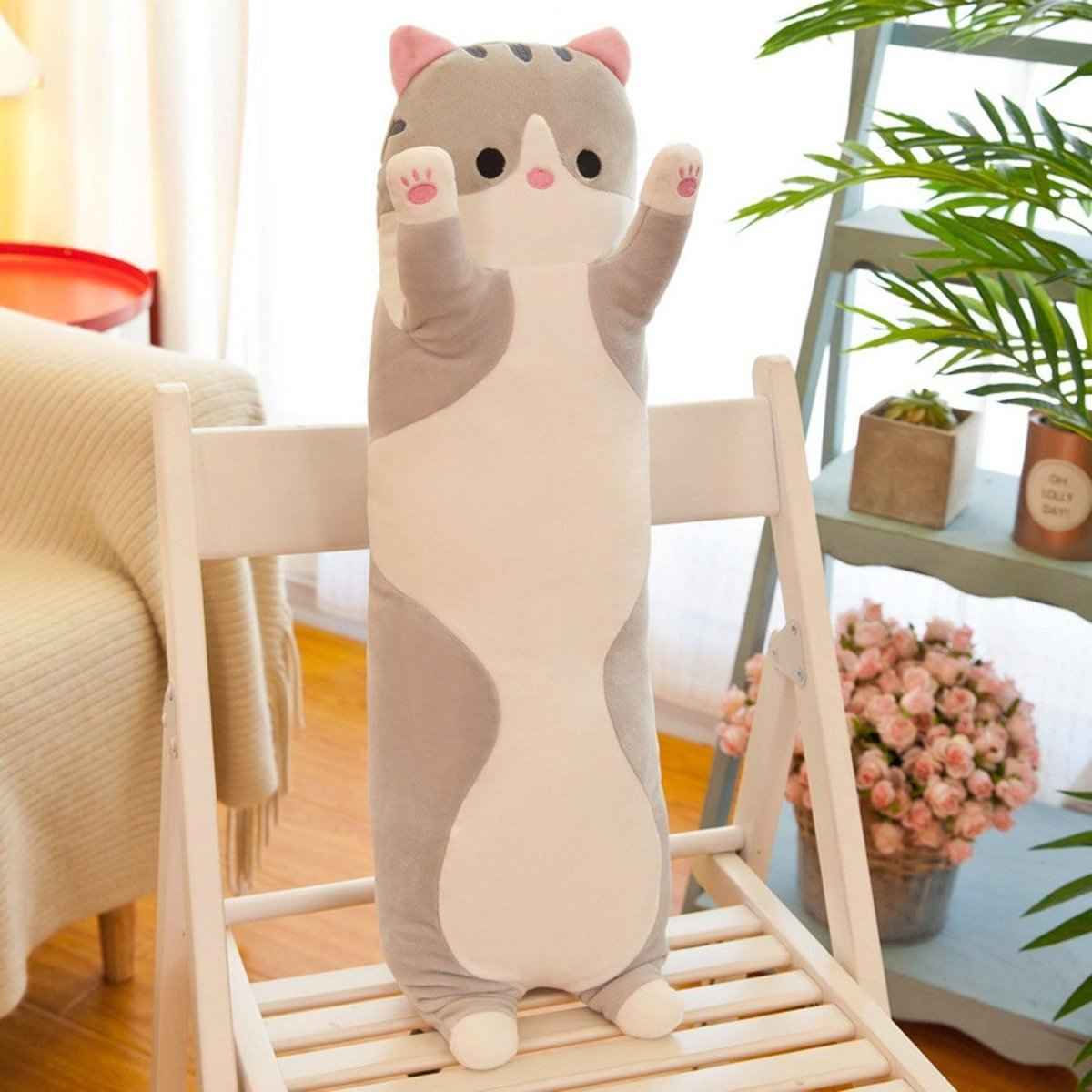 Long Cat Plush Pillow 26 Inch Soft Stuffed Animal for Kids