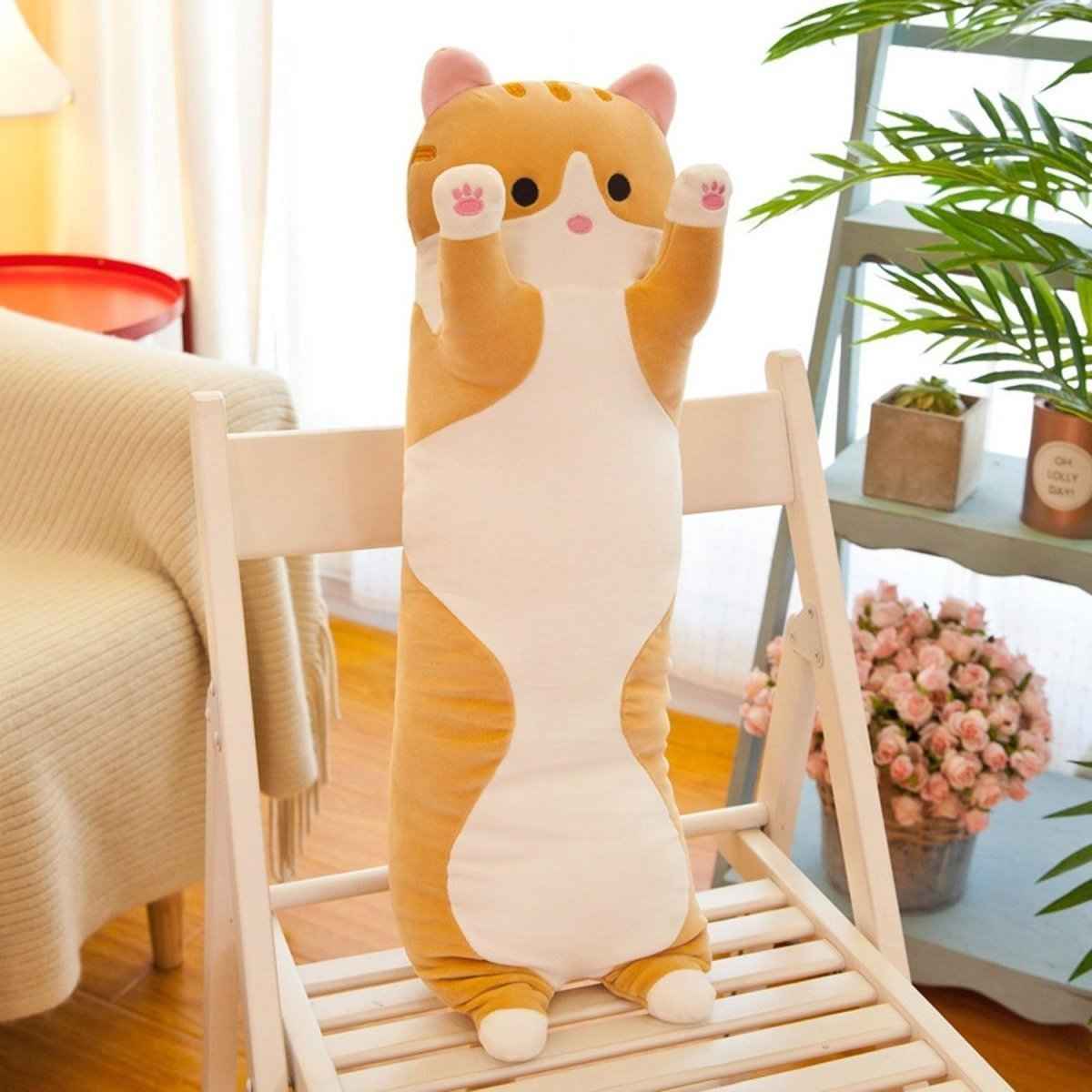 Long Cat Plush Pillow 26 Inch Soft Stuffed Animal for Kids