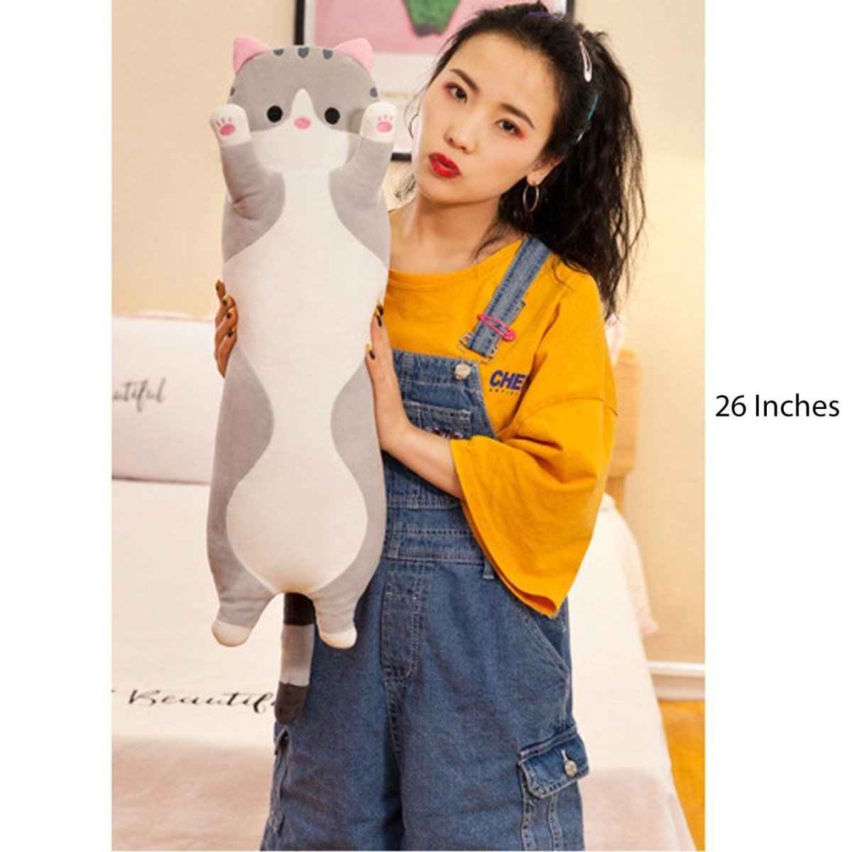 Long Cat Plush Pillow 26 Inch Soft Stuffed Animal for Kids