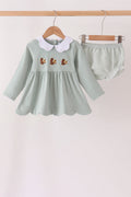 Green turkey embroidery scalloped bloomer set