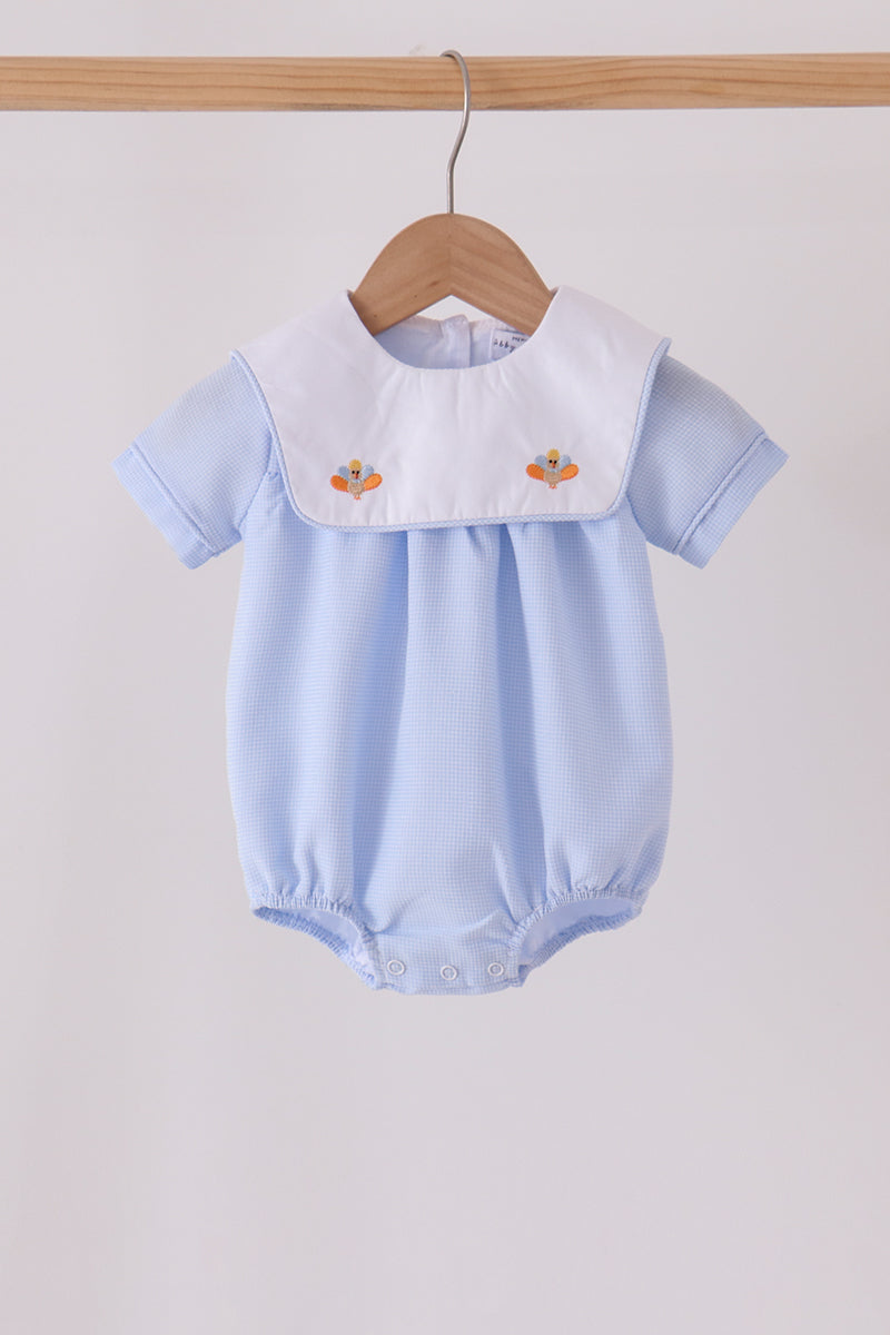 Blue turkey embroidery checkered bubble
