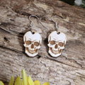 Human Skull Wooden Dangle Earrings | Gothic Halloween Jewelry