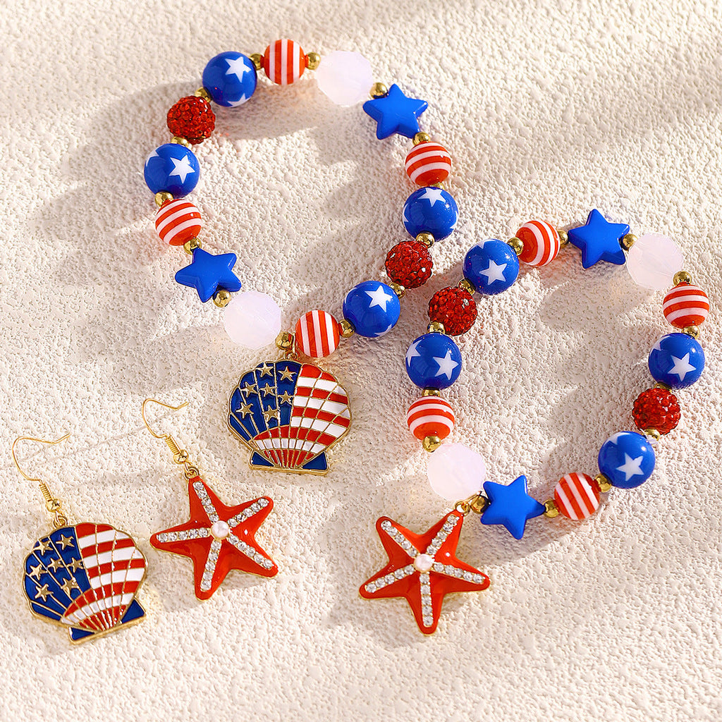 Fashion Independence Day Asymmetric Flag Color Jewelry Set