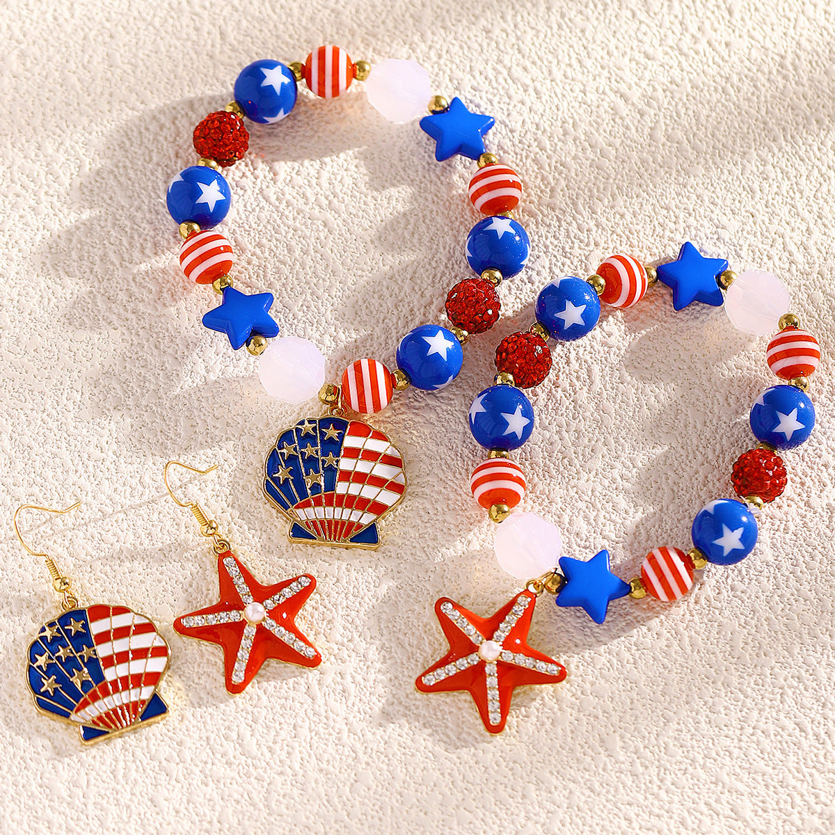 Fashion Independence Day Asymmetric Flag Color Jewelry Set