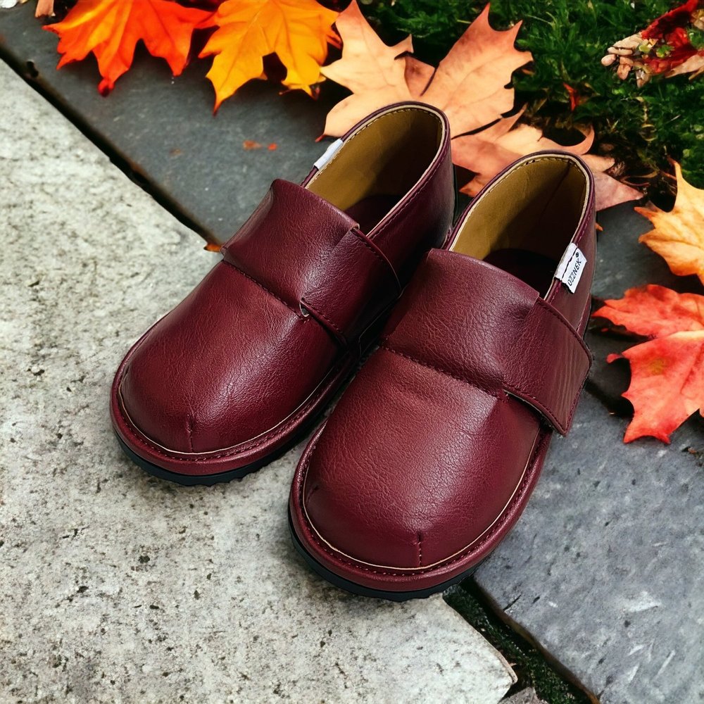 Children's Burgundy Hook-and-Loop Dress Shoes – Removable Soles