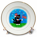 3dRose Charlyn Woodruff - CW Designs Holidays - 4th July - Cute Red White and Blue Patriotic Black White Tuxedo Cat 4th of July - Plates (cp_216232)