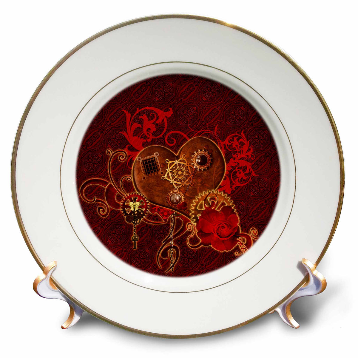 3dRose Heike Köhnen Design Holiday Valentines day - Wonderful heart with gears - Plates (cp_254541)