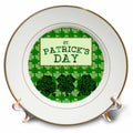 3dRose Beverly Turner St Patrick Day Design - St Patrick Day, Three Four Leaf Clover, Plaid Four Leaf Clover Design - Plates