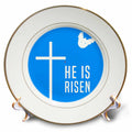 3dRose Alexis Design - Holidays Easter - Easter. Blue Sky, Cross, Dove, Drop of Christ Blood. He is Risen - Plates