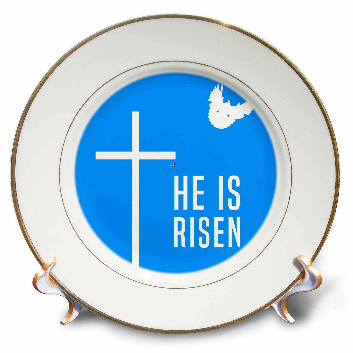 3dRose Alexis Design - Holidays Easter - Easter. Blue Sky, Cross, Dove, Drop of Christ Blood. He is Risen - Plates