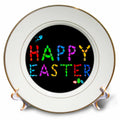 3dRose Alexis Design - Holidays Easter - Happy Easter Colorful Text of Painted Eggs and Bunnies on Black - Plates