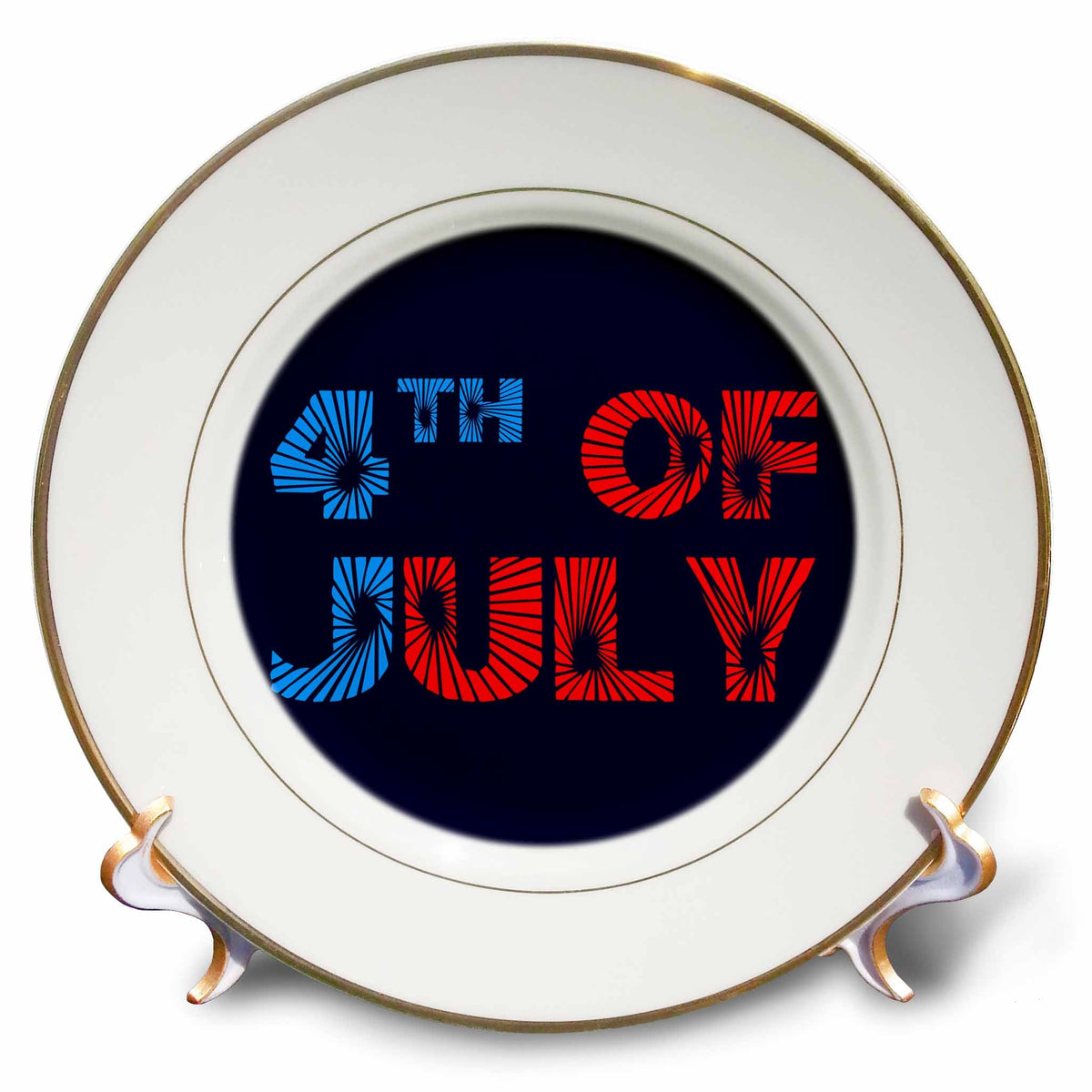 3dRose Alexis Design - Holidays Independence Day - Fourth 4th of July colorful text, blue background. Independence Day - Plates