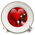 3dRose Spiritual Awakenings Holidays Valentines Day - Adorable bear and big red heart just waiting to find true love - Plates