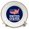 3dRose USA map, American Flag. United States. Patriotic 4th of July Decor - Plates (cp_311878)