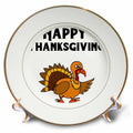 3dRose All Smiles Art - Birds - Funny Cute Happy Thanksgiving Turkey Cartoon - Plates (cp_325753)