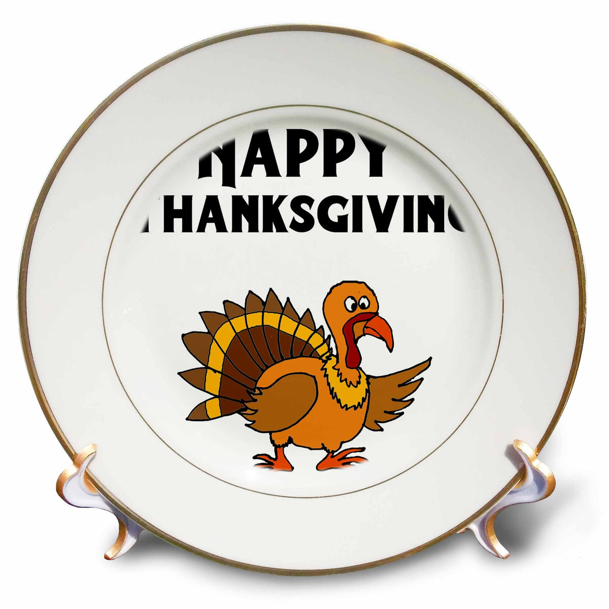 3dRose All Smiles Art - Birds - Funny Cute Happy Thanksgiving Turkey Cartoon - Plates (cp_325753)
