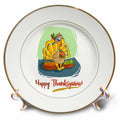 3dRose Funny colorful cartoon turkey and a text Happy Thanksgiving - Plates (cp_339323)