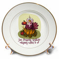 3dRose Funny turkey on a pumpkin with an apple. Thanksgiving wishes - Plates (cp_339324)