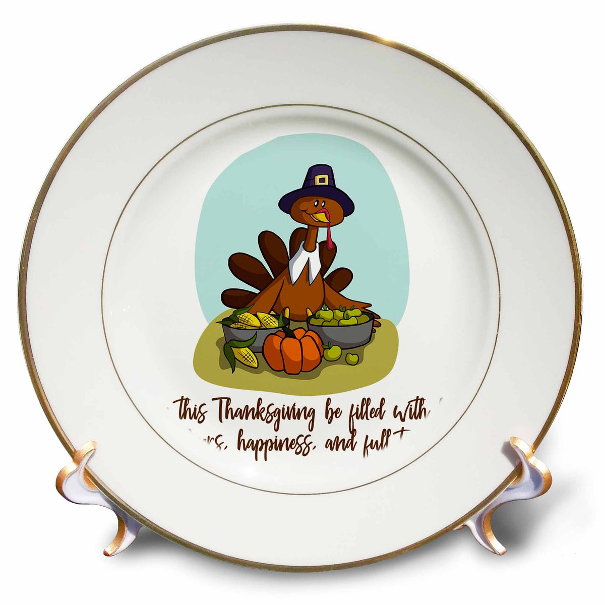 3dRose Funny turkey and a crop. Thanksgiving wishes positive design for you - Plates (cp_339331)