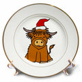 3dRose Funny Cute Baby Highland Cow in Santa hat Christmas Cartoon - Plates (cp_354176)