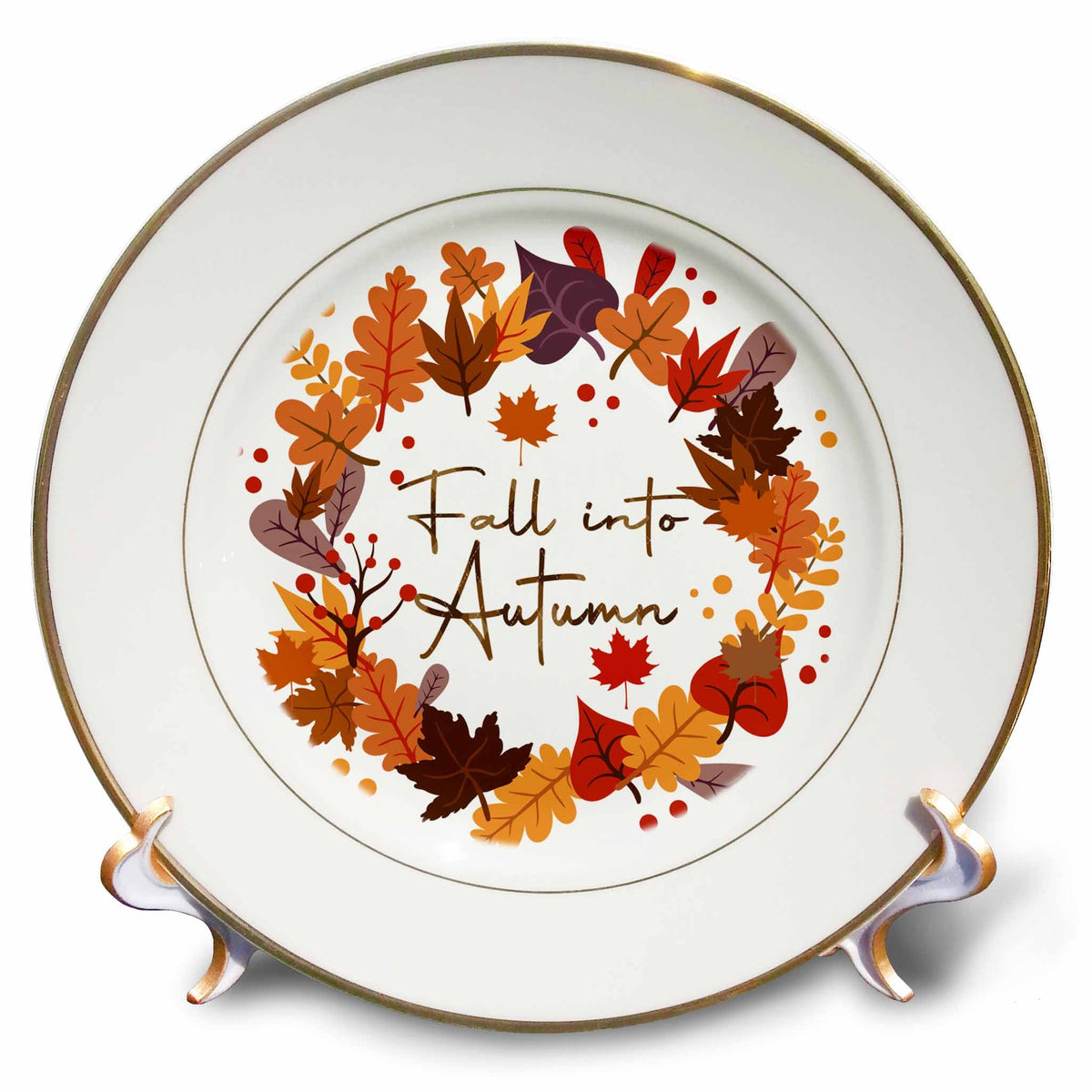 3dRose Autumn Leaves Wreath Fall Into Autumn Typography - Plates (cp-369652)