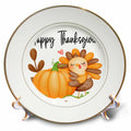 3dRose Happy Thanksgiving Cute Happy Turkey Hugging A Pumpkin - Plates (cp-369942)