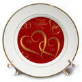 3dRose 777images Designs Graphic Designs Holidays - Golden Hearts Entwined on a Mottled red Background with Happy Valentines Day - Plates (cp_37589)