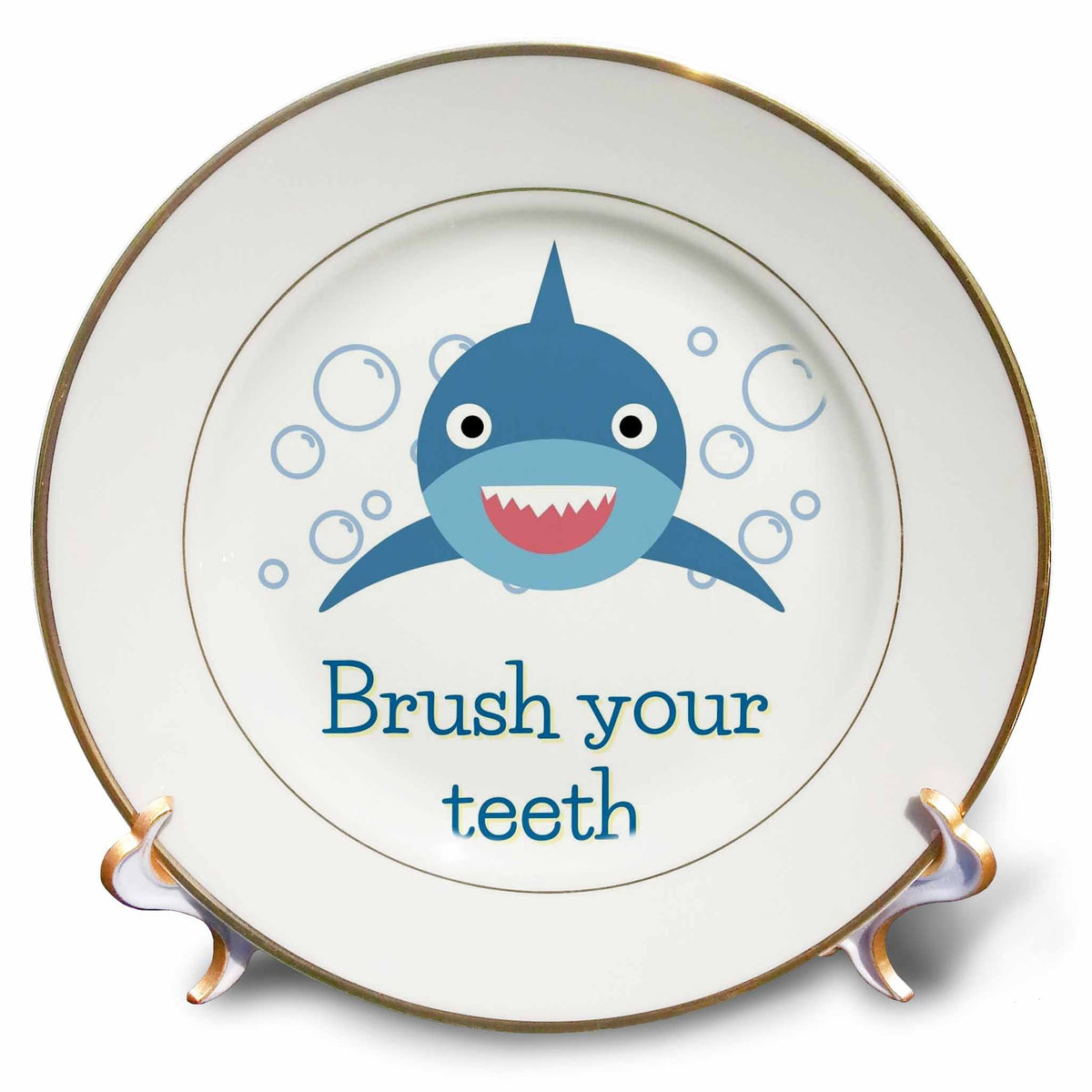 3dRose Image of a Shark with Text of Brush Your Teeth - Plates (cp-377432)