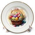 3dRose Pretty Image of Watercolor Basket Full of Easter Eggs Illustration - Plates (cp-377883)