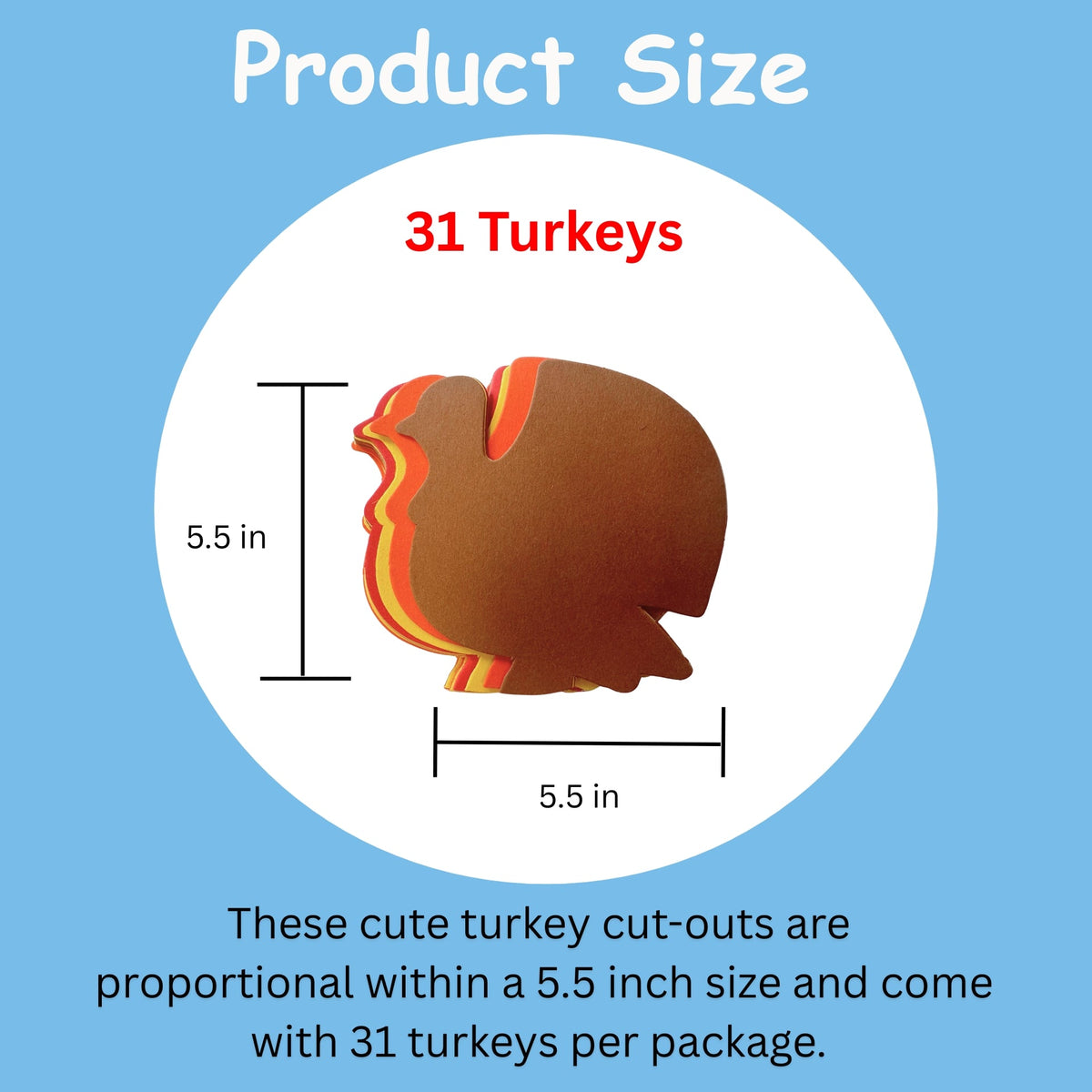SHAPES ETC.  Thanksgiving Turkey Large Assorted Color Cut-Outs - 5.5in