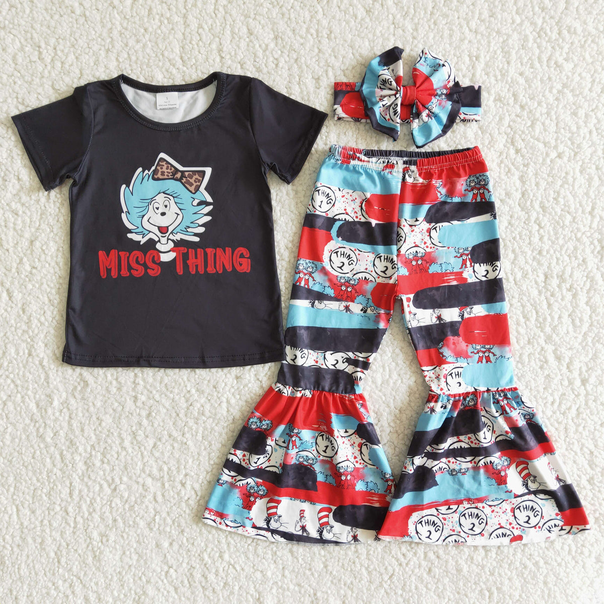 Miss thing cat black shirt bell bottom pants  baby kids boutique clothing