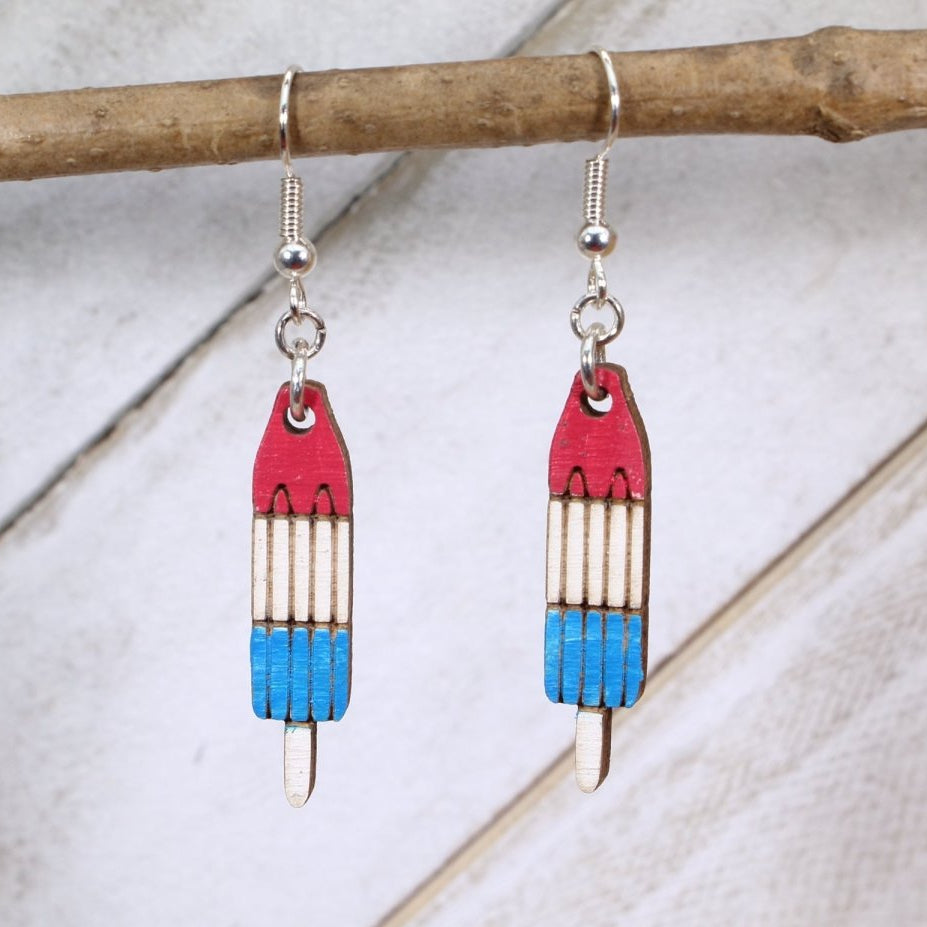 Red White Blue Popsicle Wooden Earrings | Patriotic Summer Jewelry
