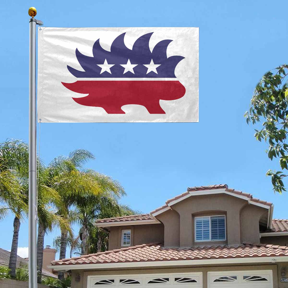 Red White and Blue Porcupine Single-Sided Flag(4 x 6)(One Side)