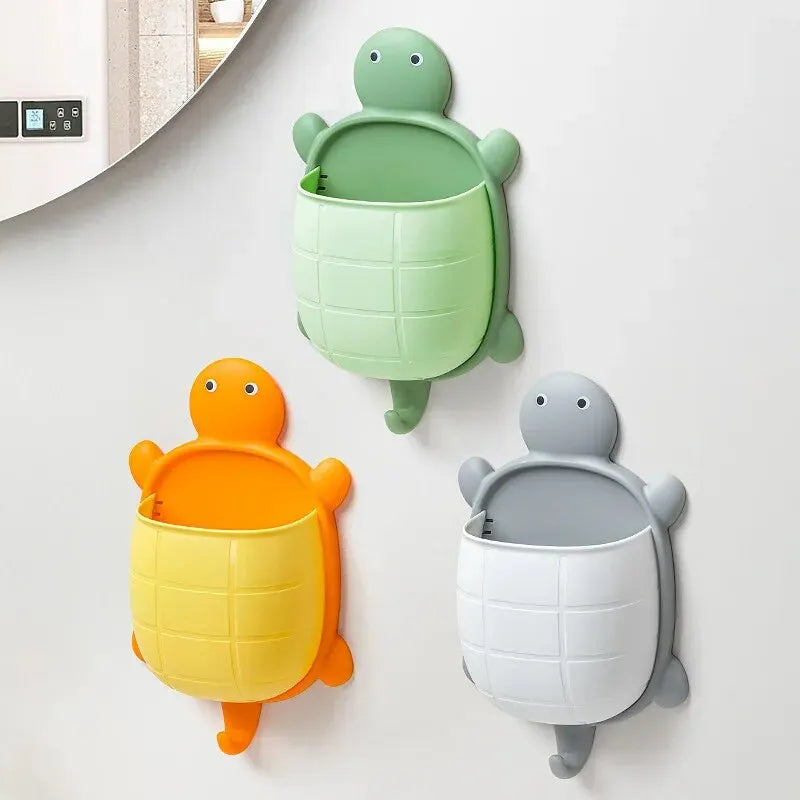 Cute Turtle Toothbrush Holder Wall-Mounted Waterproof Cartoon Bathroom Organizer