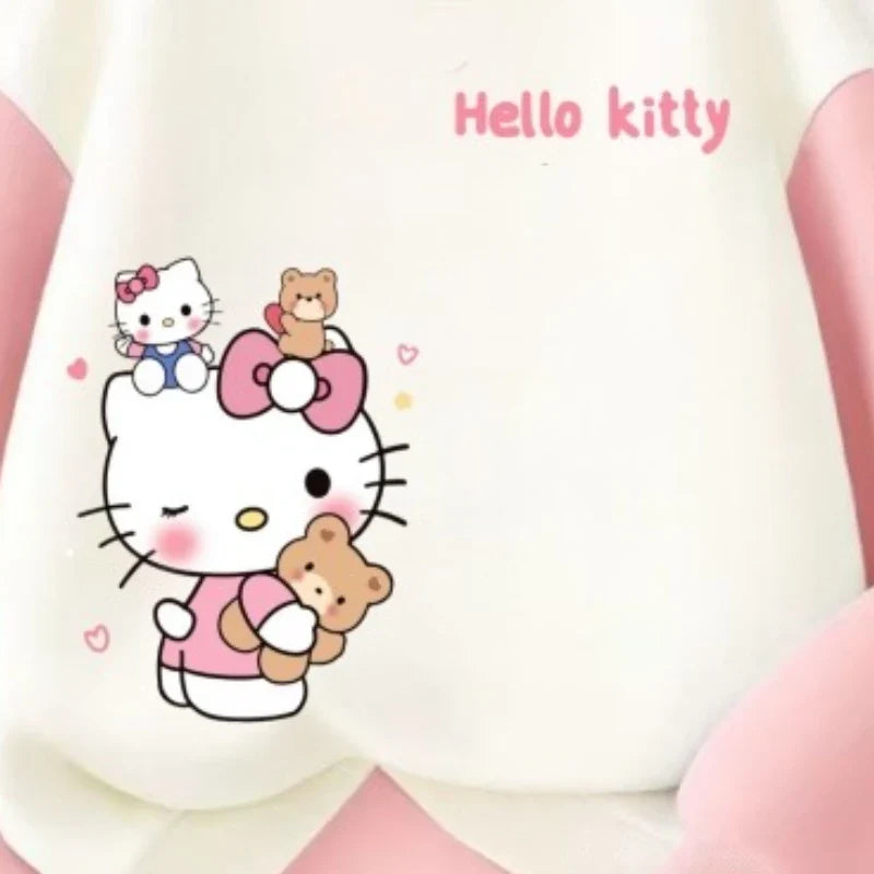 Sanrio Autumn Girls Clothes Set Kid Hello Kitty Printed Sweatshirts Pullover Top & Pants 2pcs Children Patchwork Tracksuit