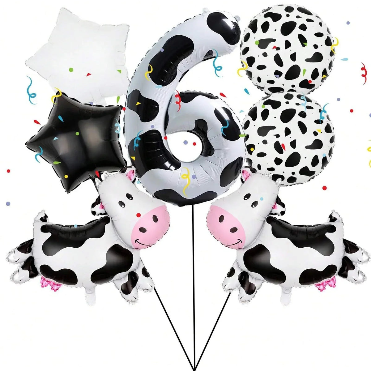 7pcs Big Cow Balloon Set 40 inch Black White Number 0-9 Foil Balloons | Farm Animal Birthday Party Decor
