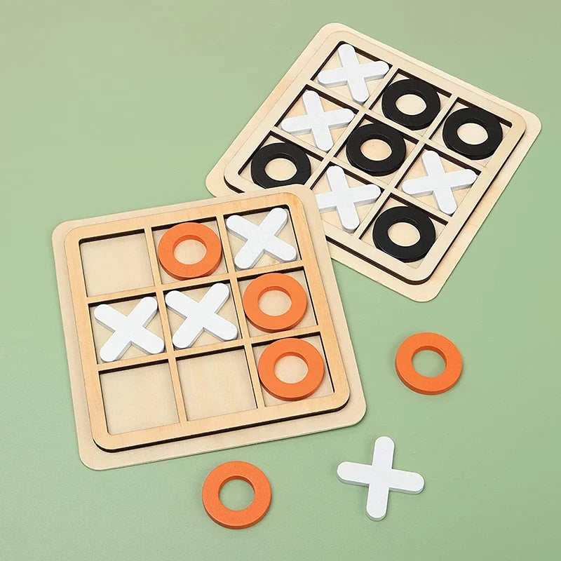Wooden Tic-Tac-Toe Chess – Three Line OX Puzzle Board, Early Education Table Game Toy for Kids and Children