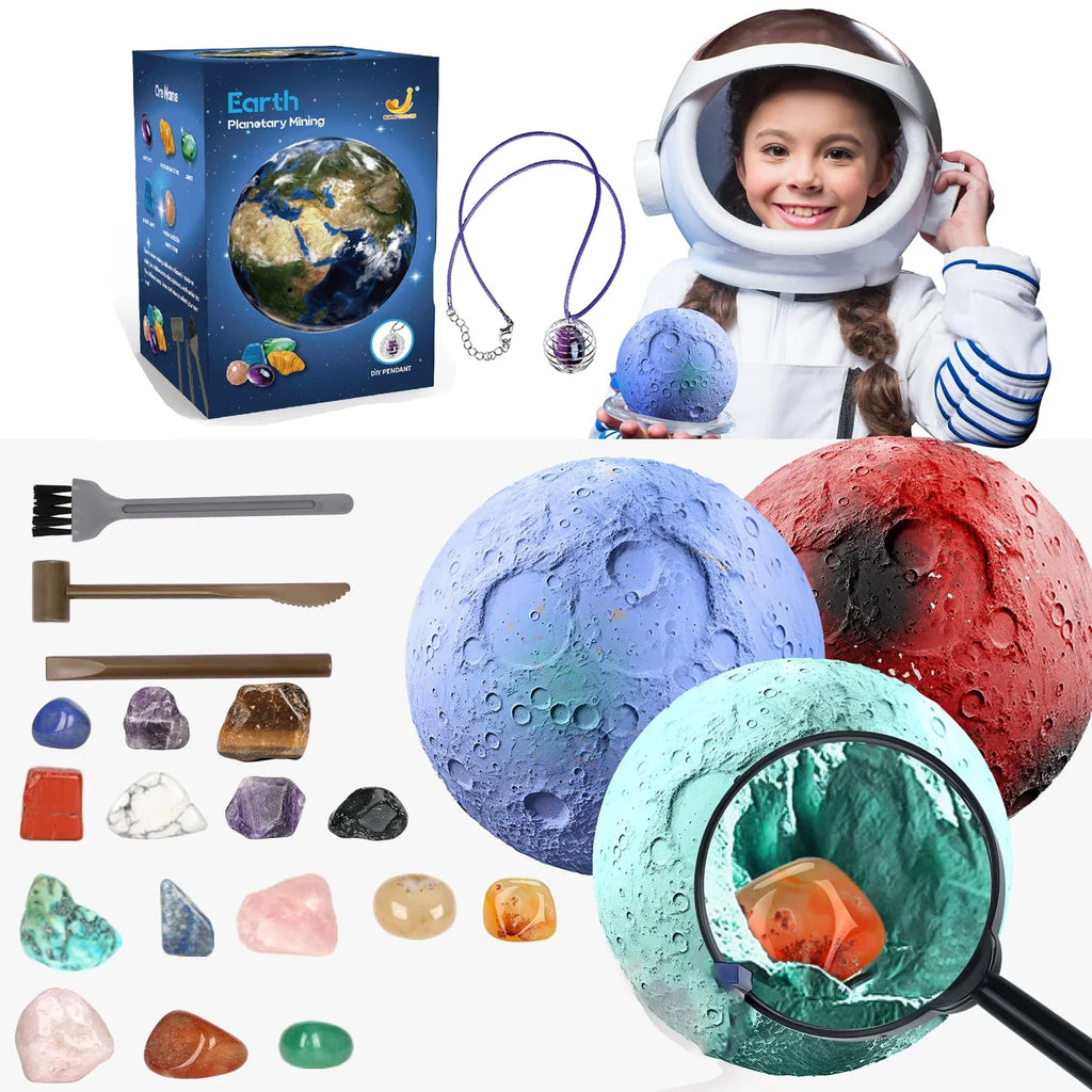 Children's Archaeology Digging Treasure Kit - Solar System Gem Ore Exploration, Science Education Toy for Kids