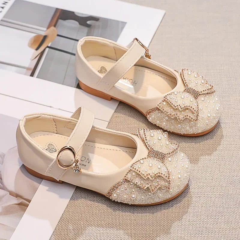 Girls' Glitter Rhinestone Synthetic-Leather Party Flats
