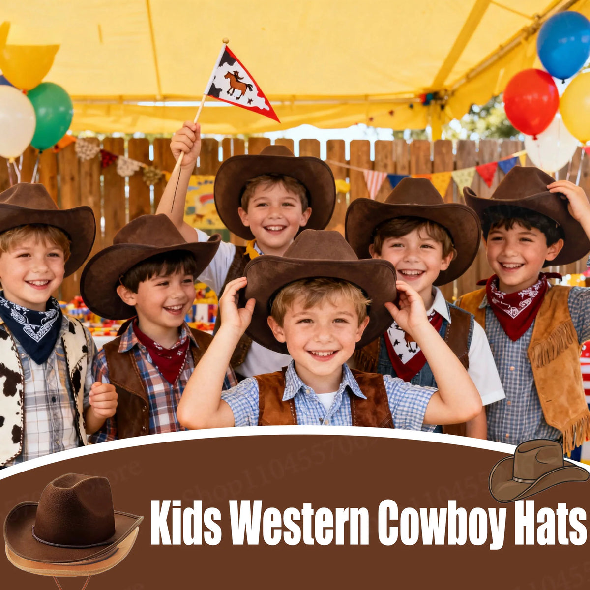 6-32Set Kids Western Cowboy Hats with Bandanas Cowboy Party Hats for Birthday Party Cosplay Costume Party Western Party Favors